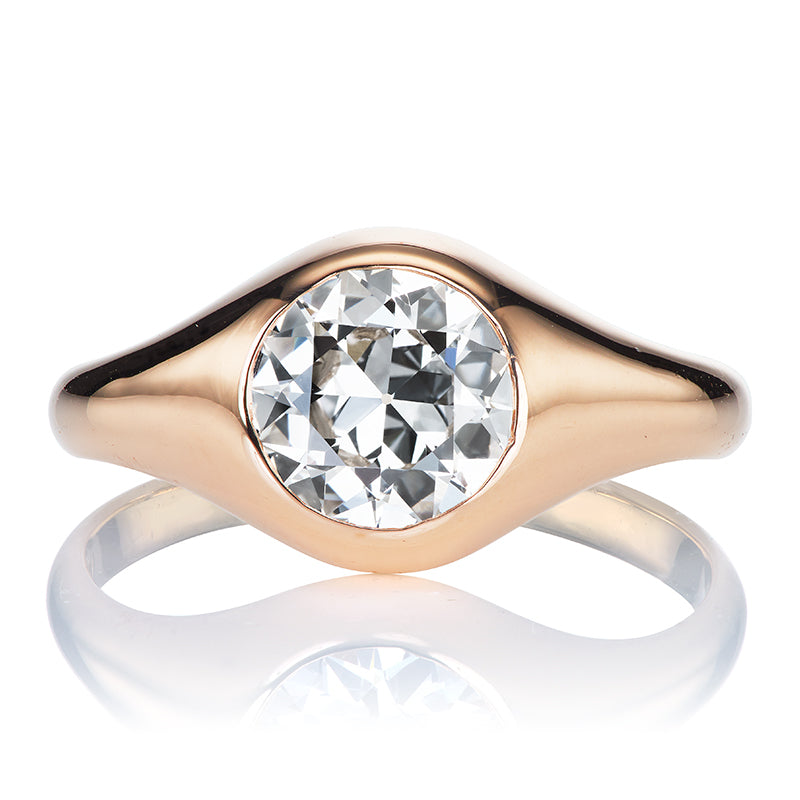 Vintage Bezel Set 1.26 Carat Transitional Cut Diamond Engagement Ring