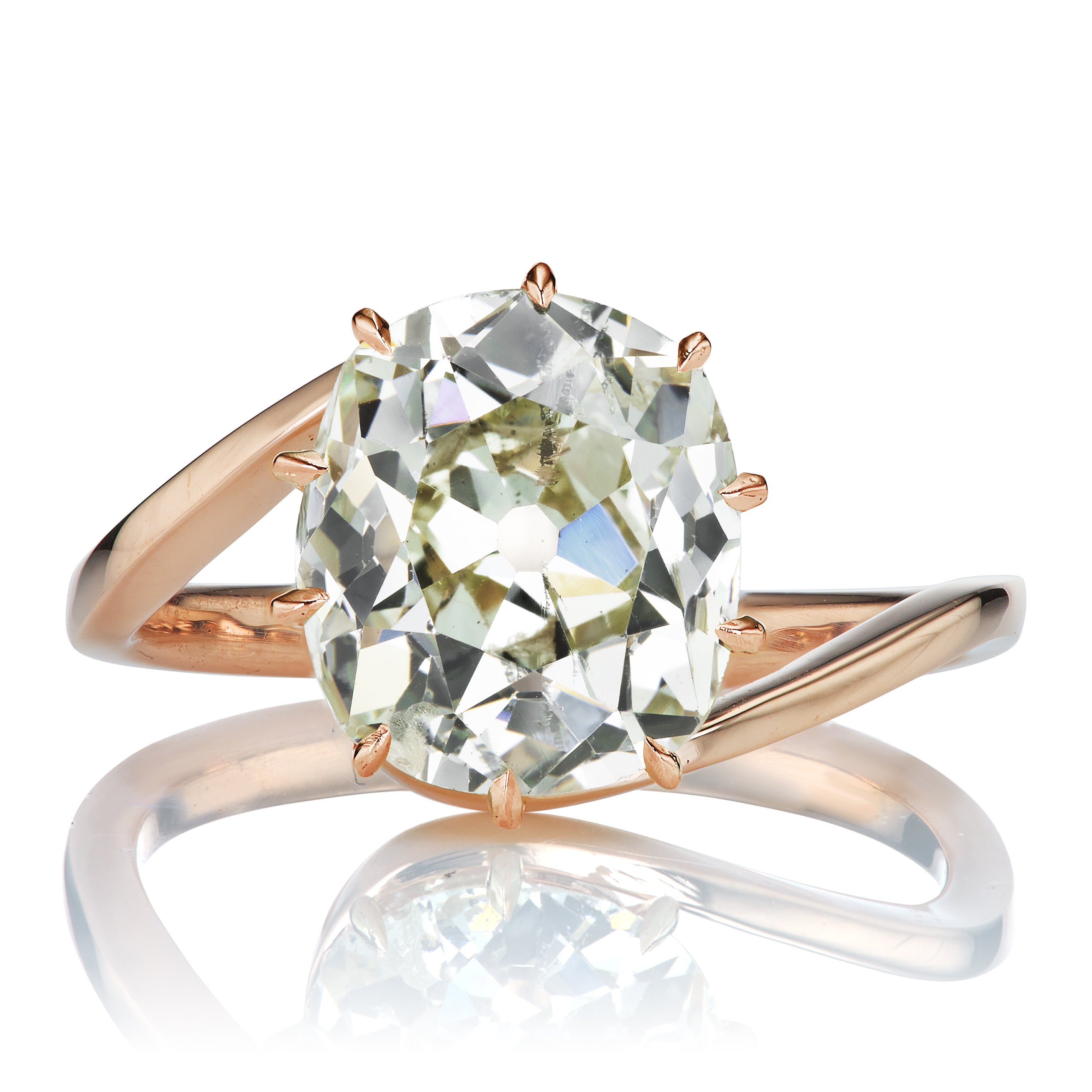 3.5 Carat Old Mine Cut Diamond Engagement Ring with Unique Gold Setting