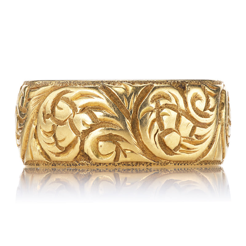 Antique Victorian Era Chunky Yellow Gold Band with Engravings