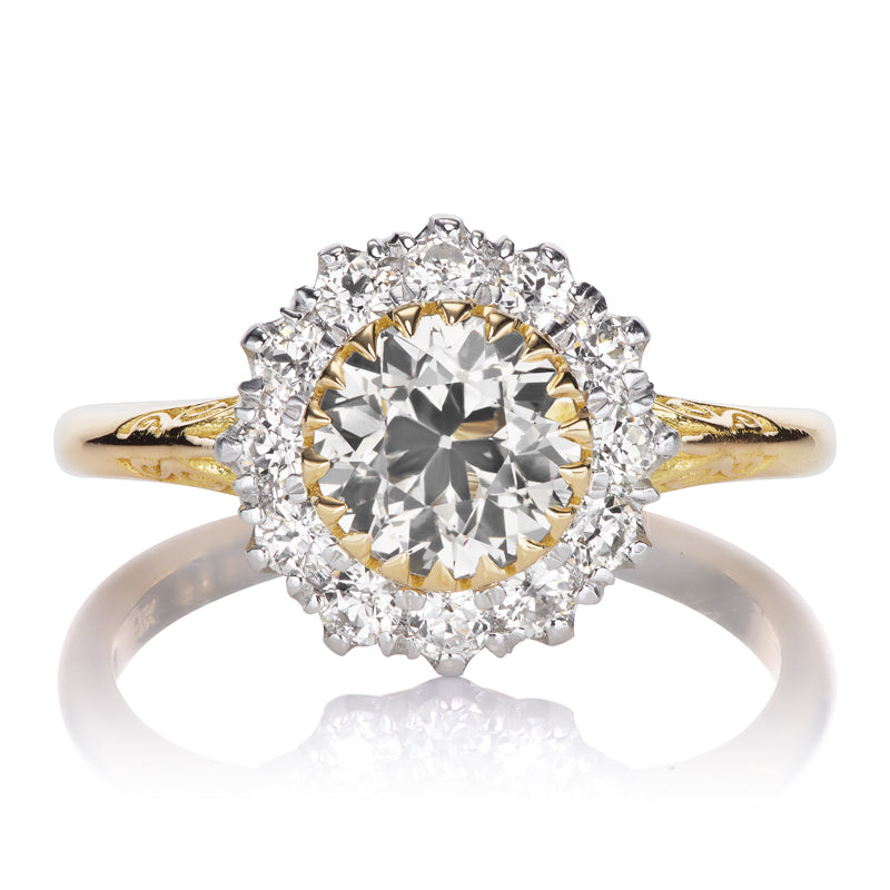 Unique Very Light Gray Old European Cut Diamond Cluster Ring