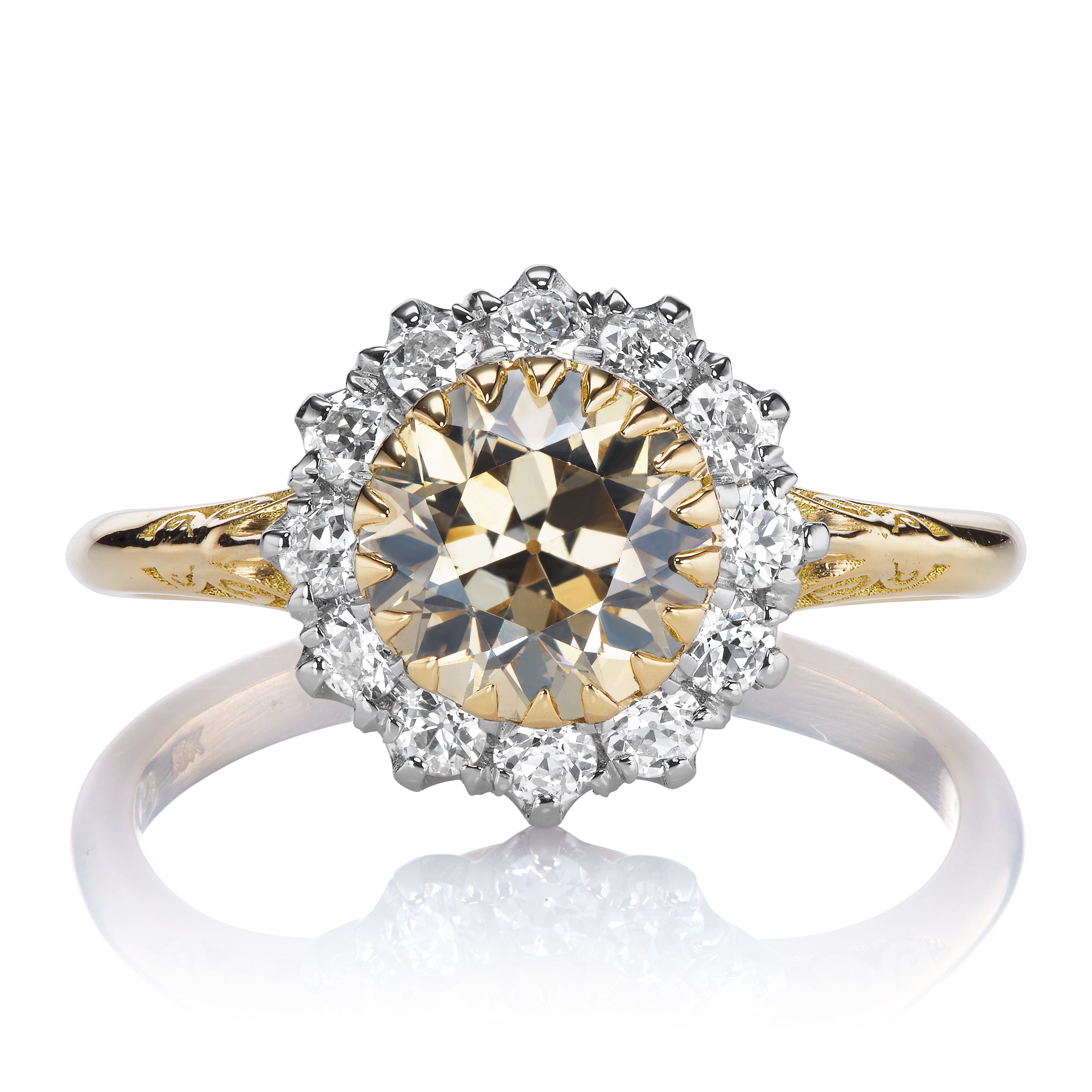 Antique Champagne Diamond with Halo of Old Cut Diamonds