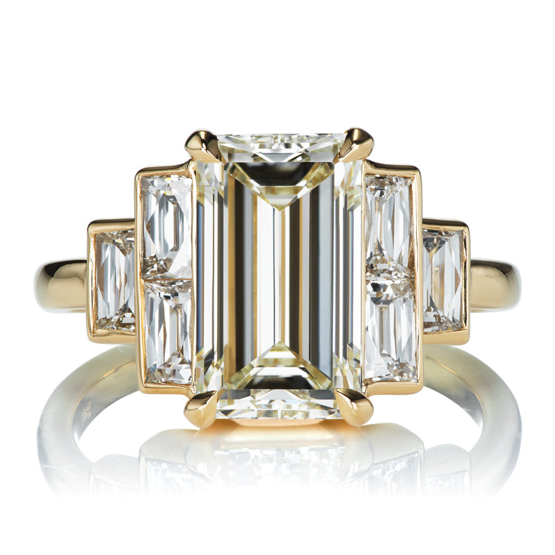 Elongated 3.40ct Emerald Cut Diamond Ring with French Cut Baguettes