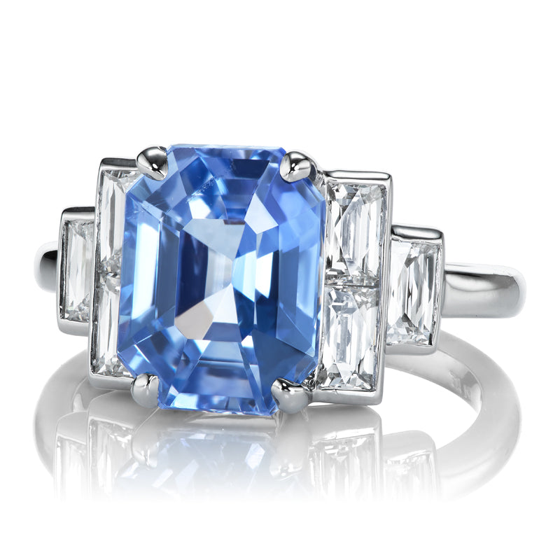 5.19ct Octagonal Step Cut Sapphire diamond engagement ring with gemstone