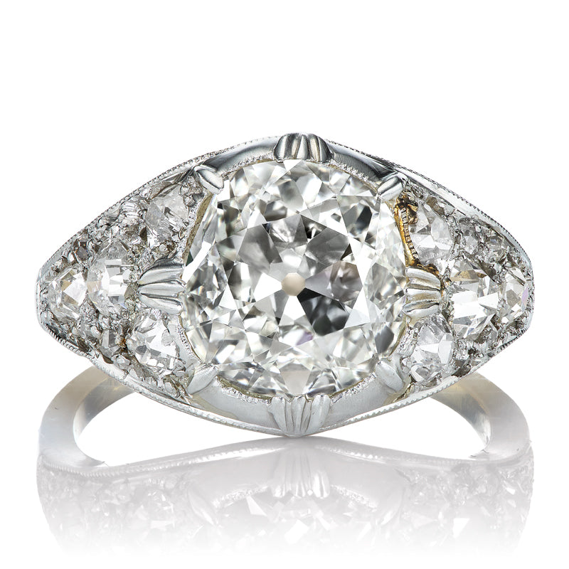 Intricate Two Tone 2.57 ct Old Mine Cut Engagement Ring