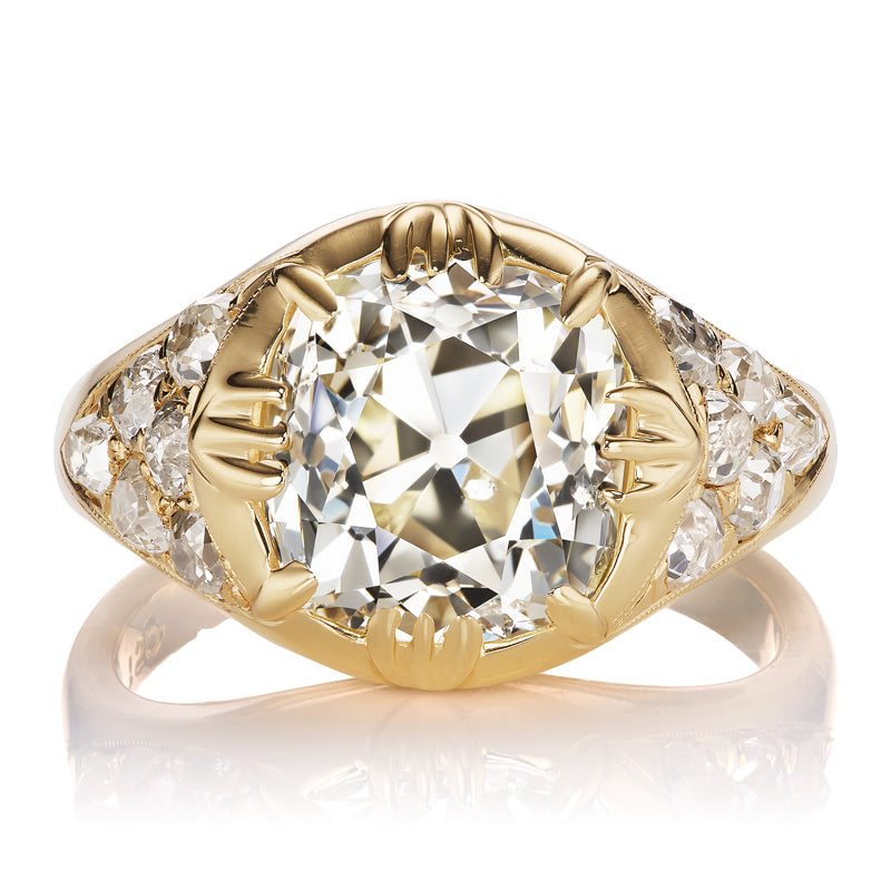 Warm Old Mine Cut Diamond in Yellow Gold Chunky Setting