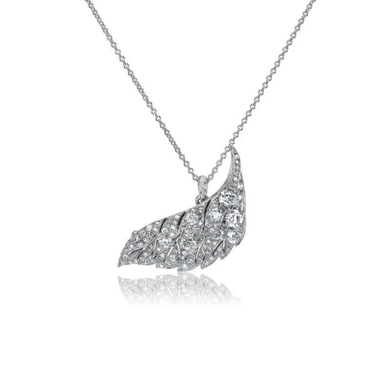 Antique Diamond and Platinum Leaf Pendant Necklace