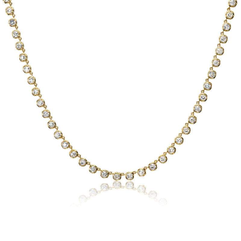 Rivière Necklace with Collet Set Old Cut Diamonds in Yellow Gold