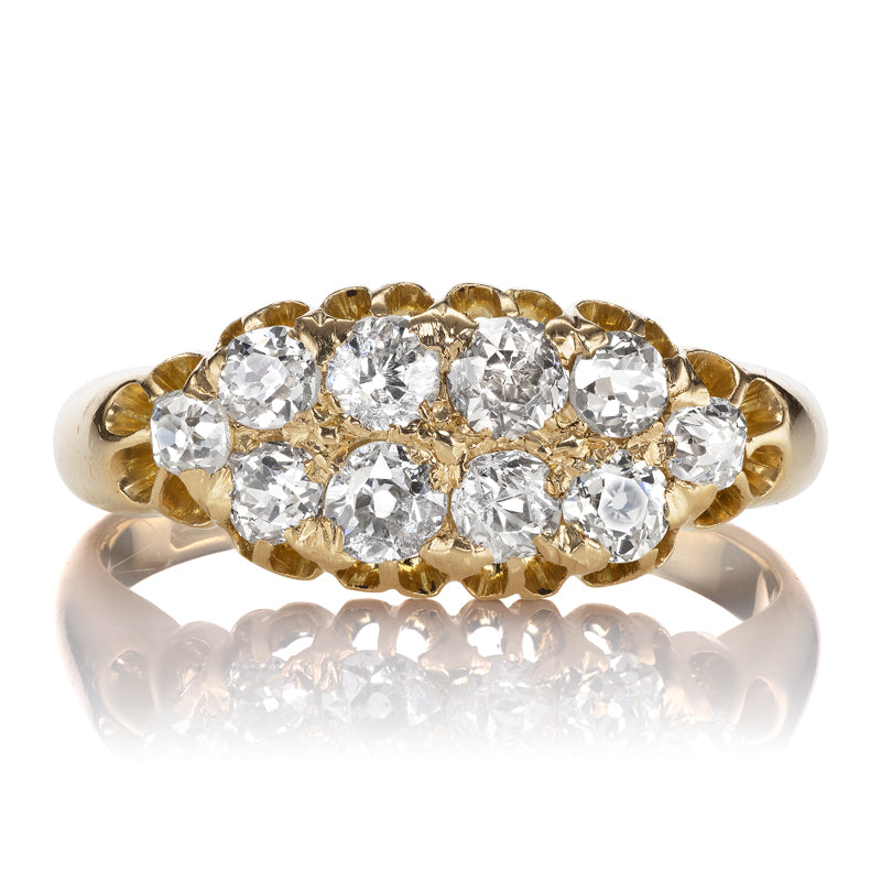 Antique Double Row Diamond Yellow Gold Ring