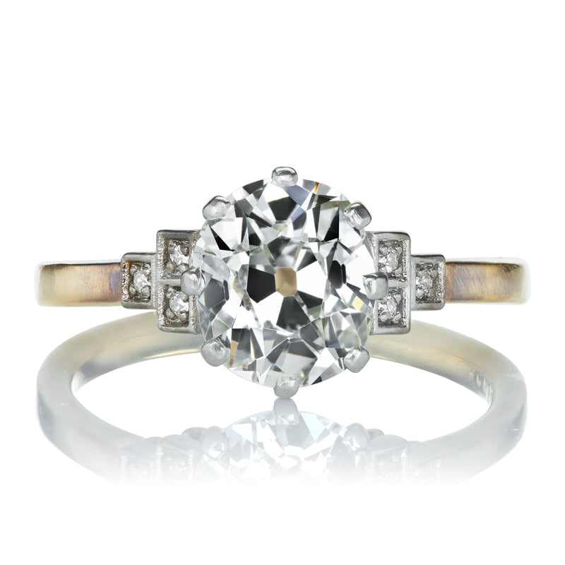 Bright 1.85ct Elongated Old Mine Cut Diamond in Antique-Inspired Two-Tone Setting