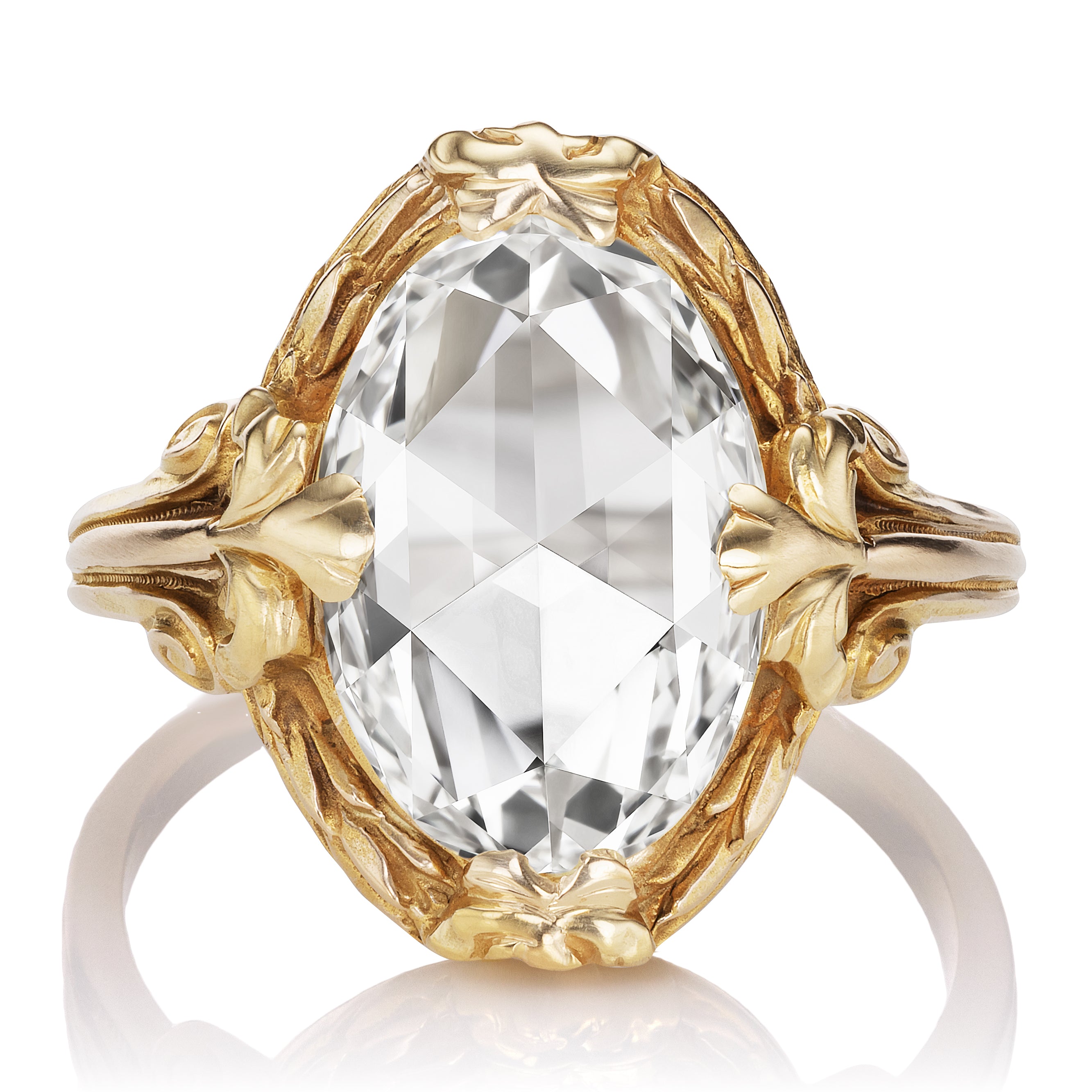 Antique Oval Rose Cut Diamond Ring with Fleur-de-Lys Detail
