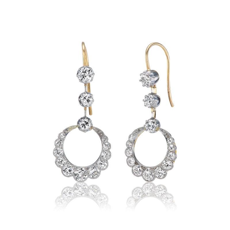 Antique Drop-Down Crescent Old Cut Diamond Earrings
