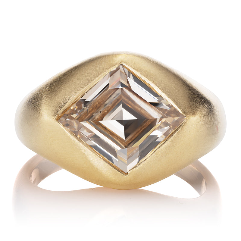 Champagne Lozenge Step Cut Diamond in Chunky Gold Setting