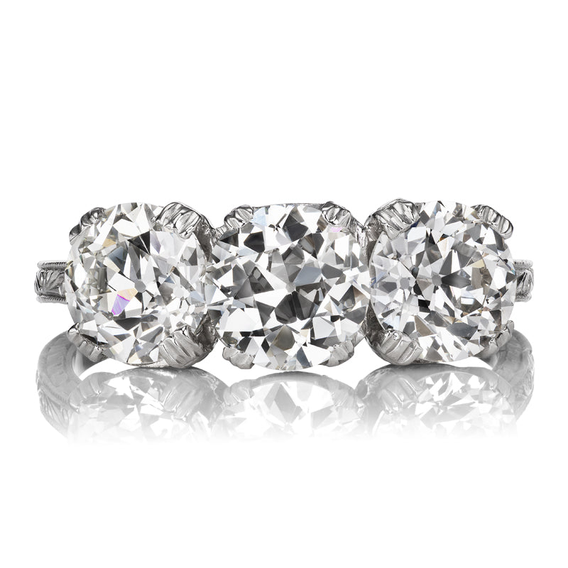 Bright Old European Cut Three-Stone Edwardian Ring