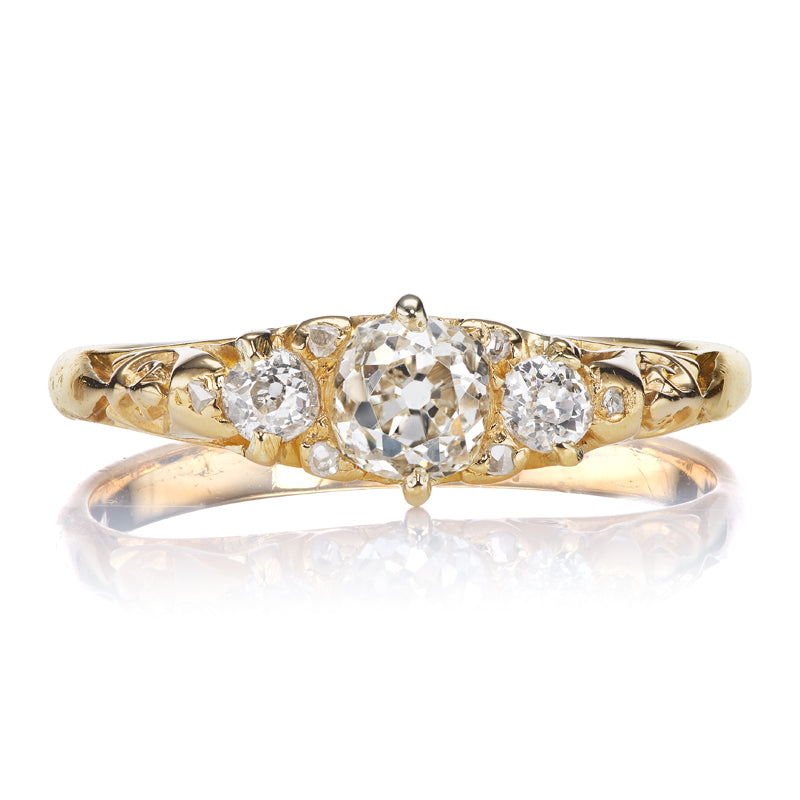 Antique Three Stone Diamond Half Hoop Ring