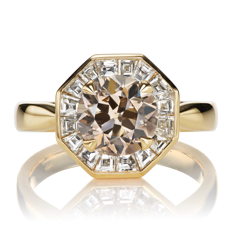 Champagne Diamond Set with a Carré Cut Diamond Halo