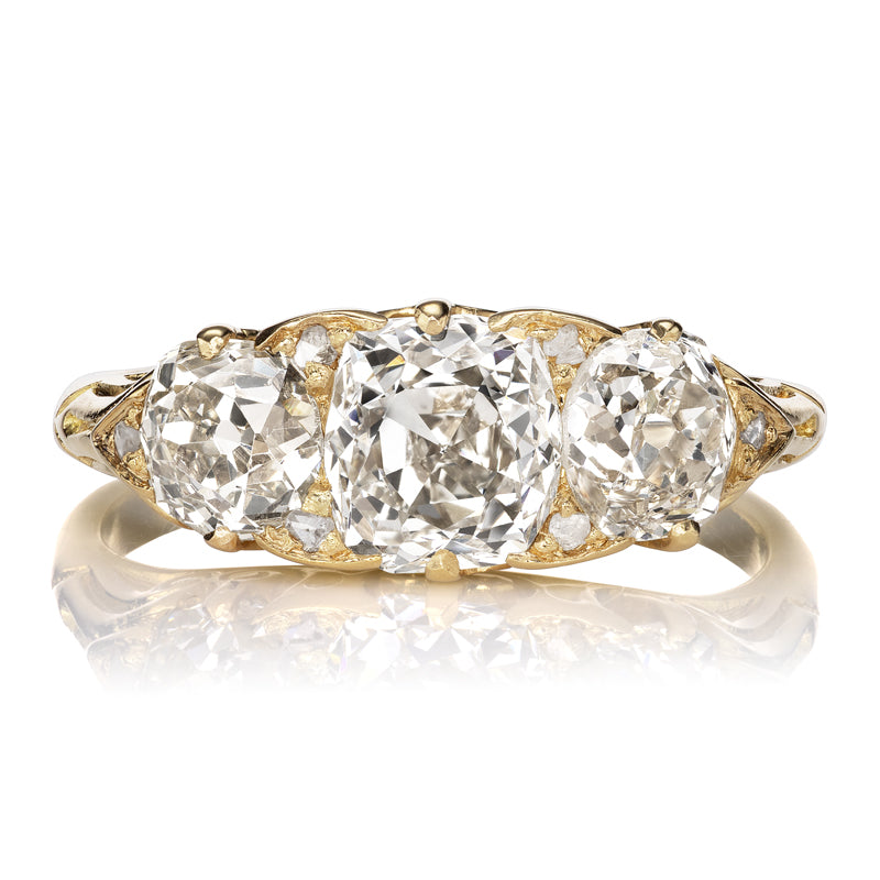 Antique Three Stone Half Hoop with Old Mine Cut Diamonds