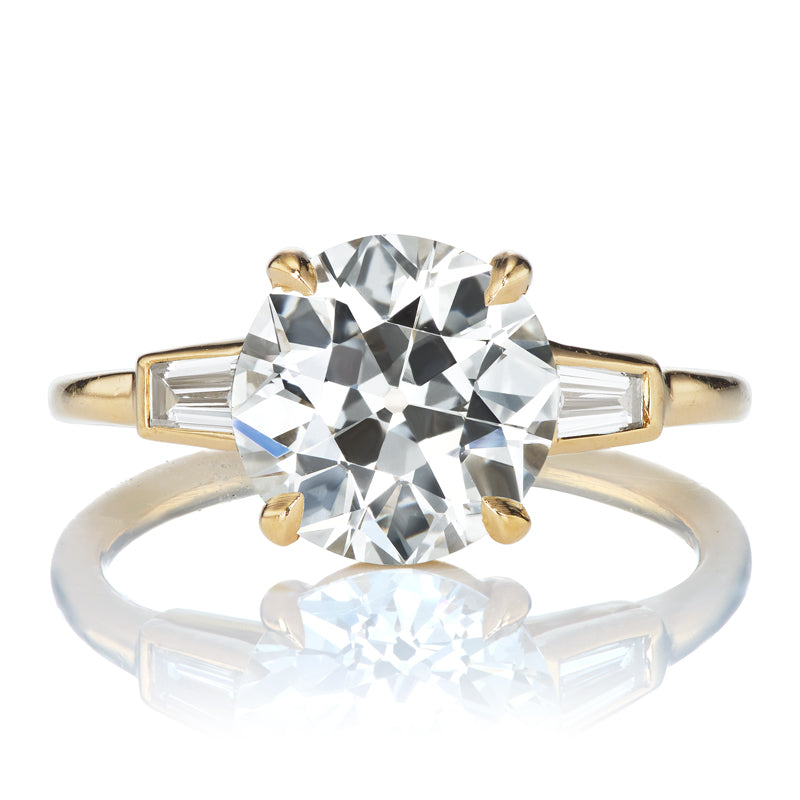 Stunning Old European Cut Diamond Engagement Ring with Tapered Baguettes
