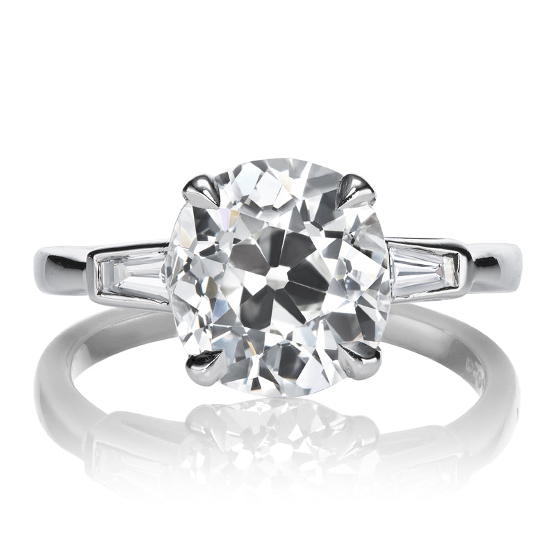 3.4 Carat OMC Diamond in Platinum Setting with Tapered Baguette Side Stones