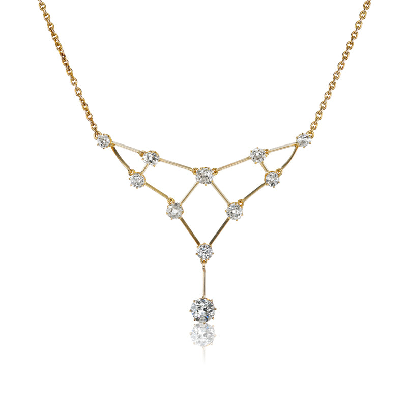 Antique Old Mine Cut Diamond Gold Necklace.
