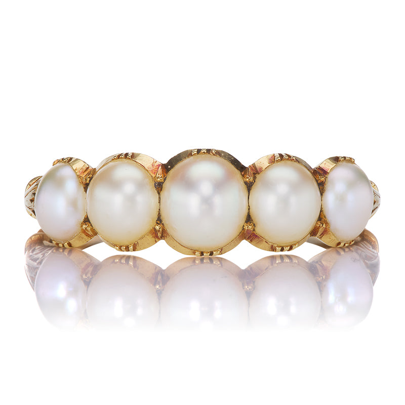 Antique Five Pearl Half Hoop in 18kt Yellow Gold