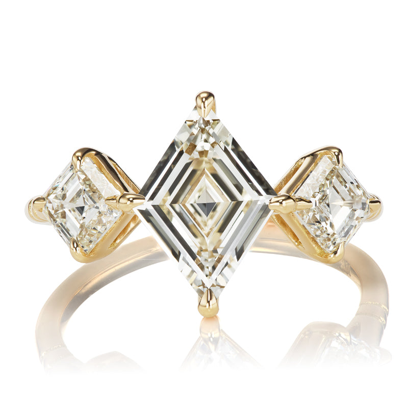 1.5 Carat Lozenge Cut Diamond Engagement Ring with Asscher Side Stones