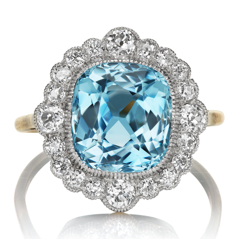 Edwardian Aquamarine and Old Cut Diamond Ring