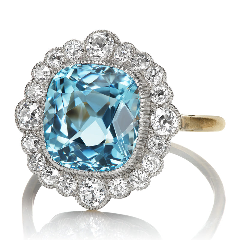 Antique Diamond and Aquamarine Ring diamond engagement ring with gemstone