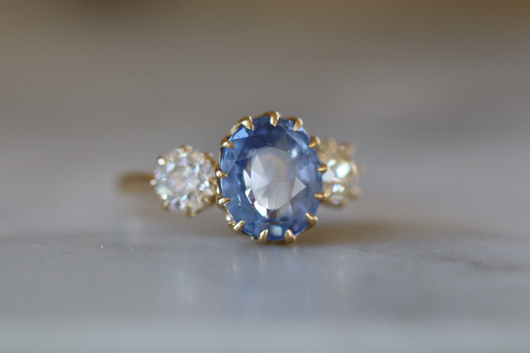 5.85ct Sapphire and OEC Diamond Three Stone Ring diamond engagement ring with gemstone