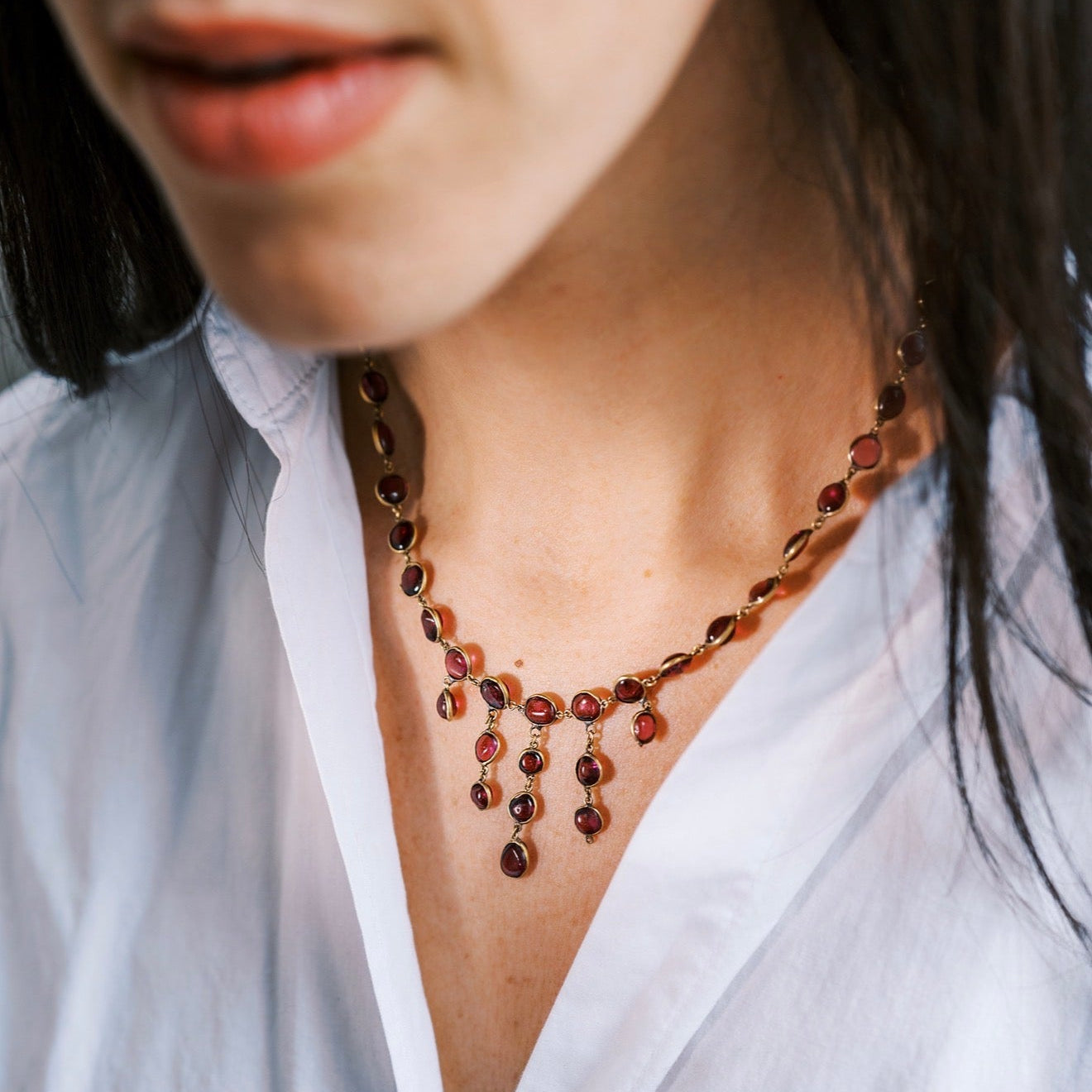 Garnet + Diamond necklace