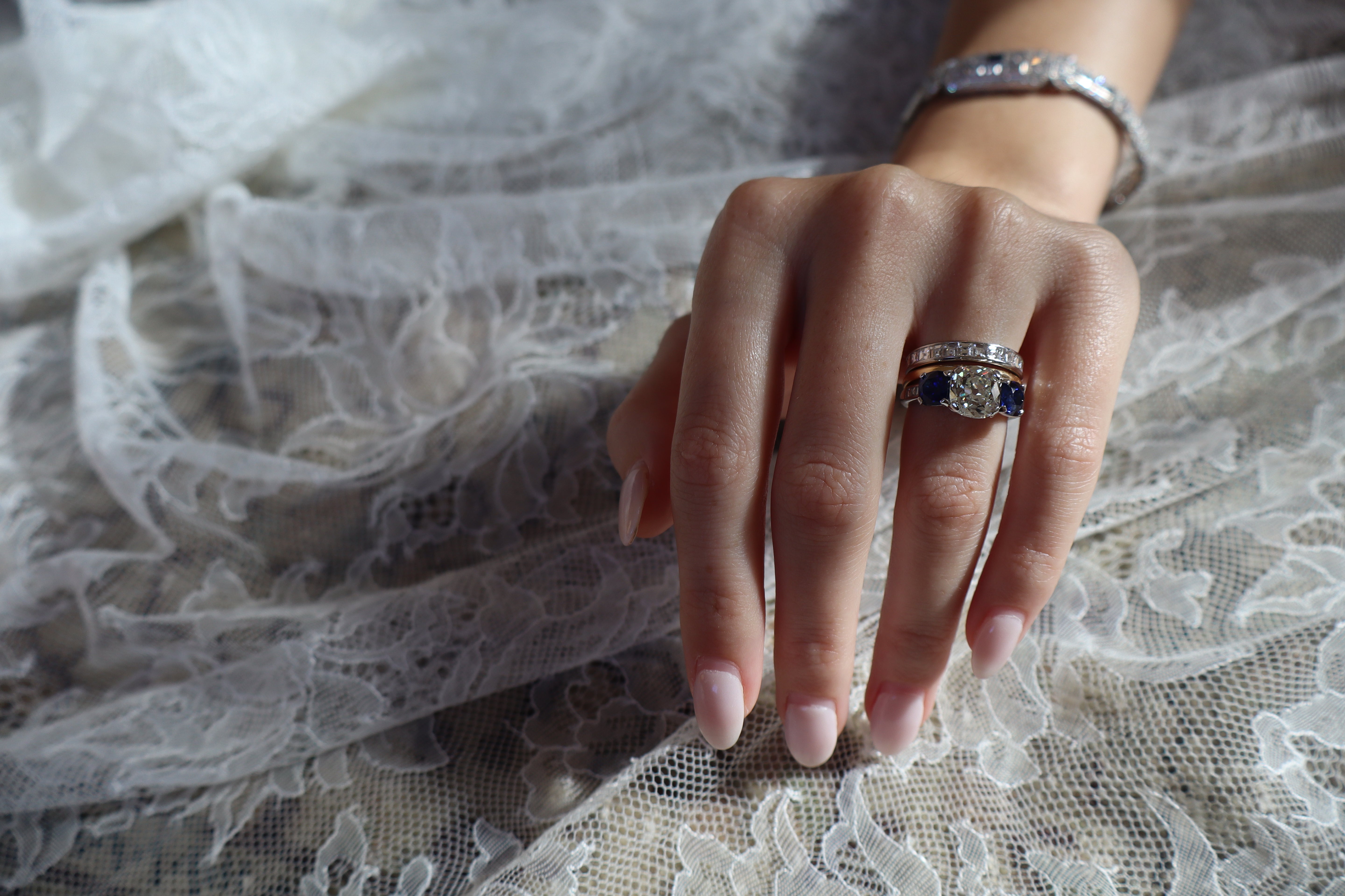 AB MADE diamond engagement ring with gemstone