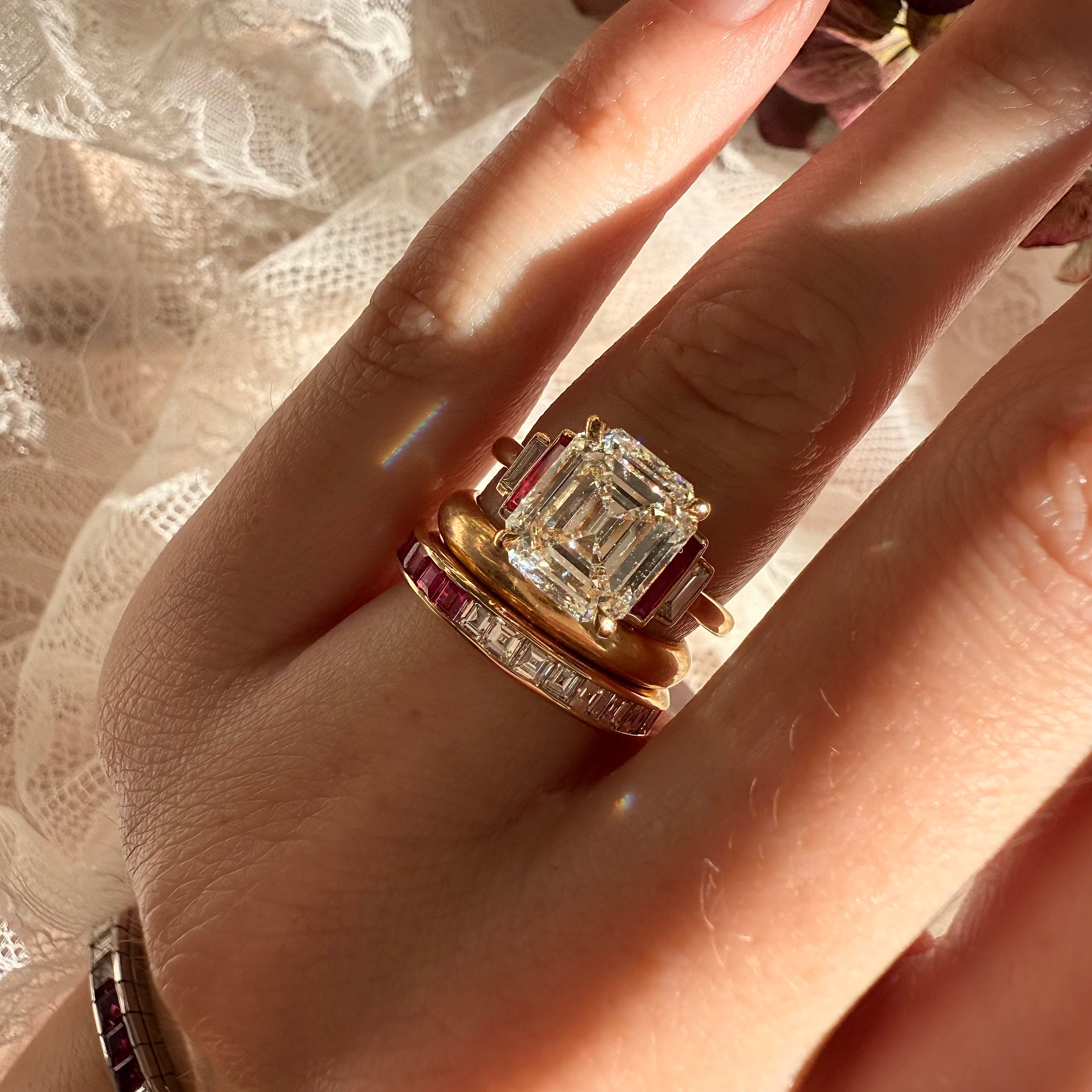 AB MADE diamond engagement ring with gemstone