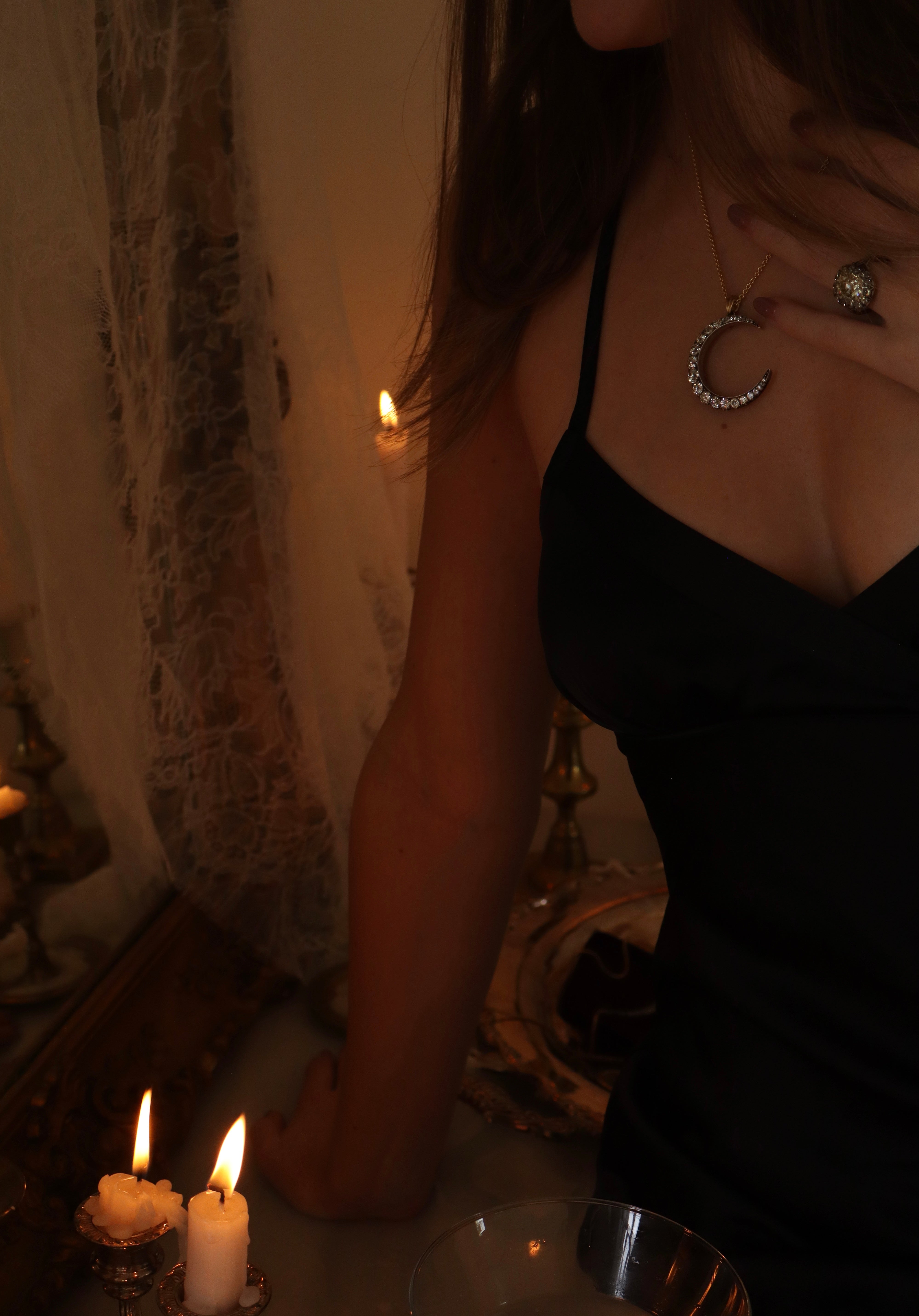 Antique Crescent Pendant diamond