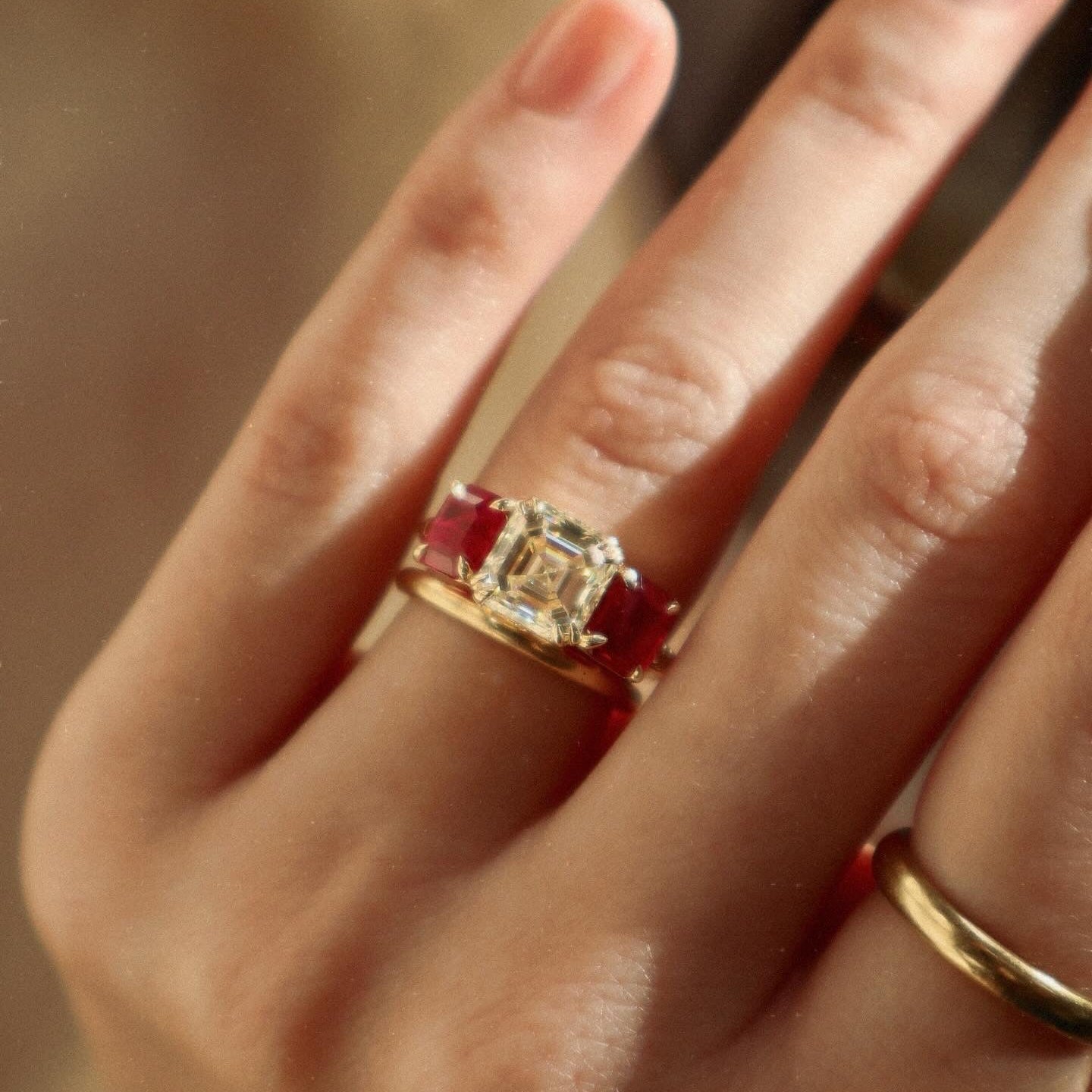 AB MADE diamond engagement ring with gemstone