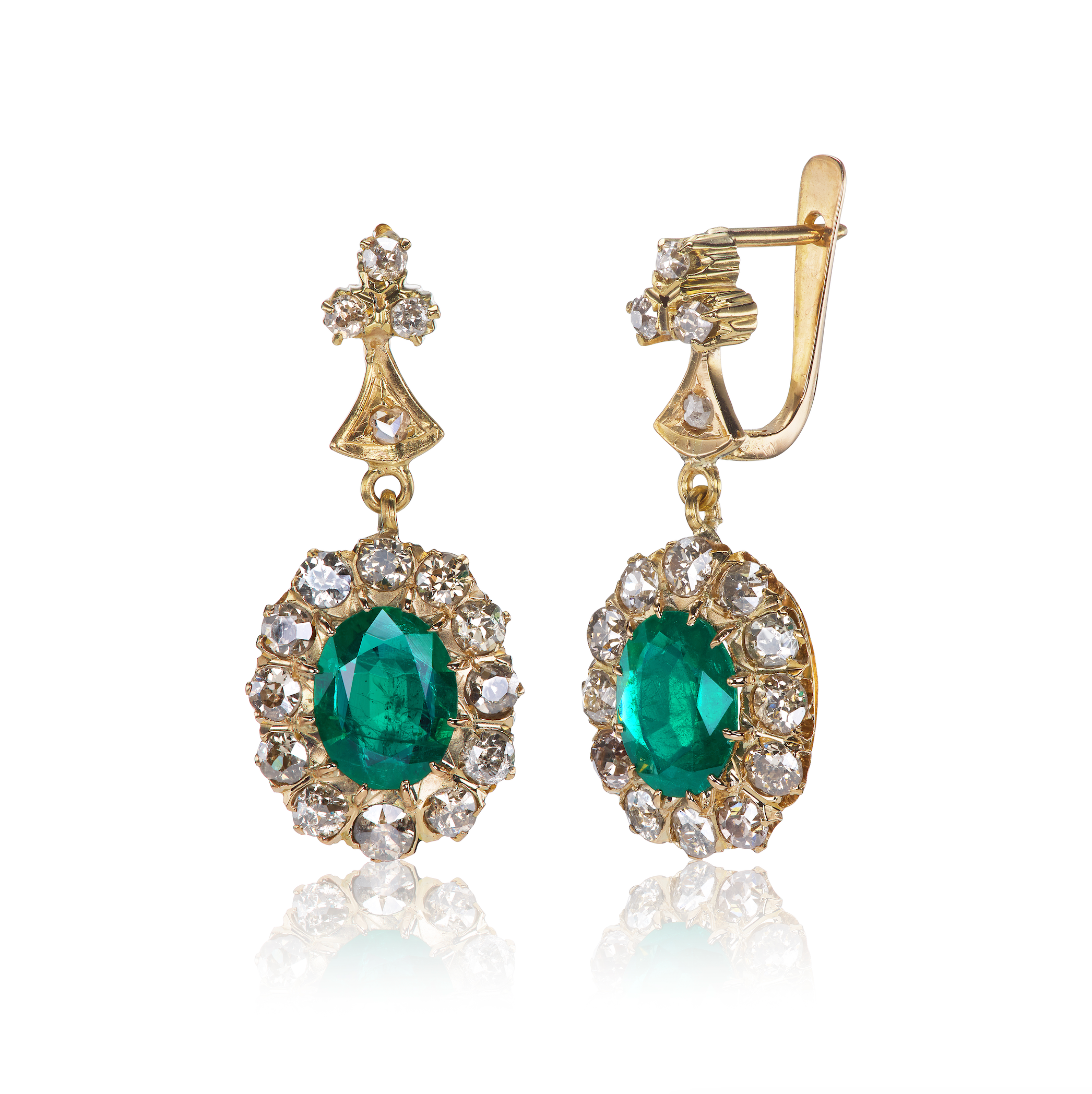 Emerald and Old Cut Diamond Cluster Earrings
