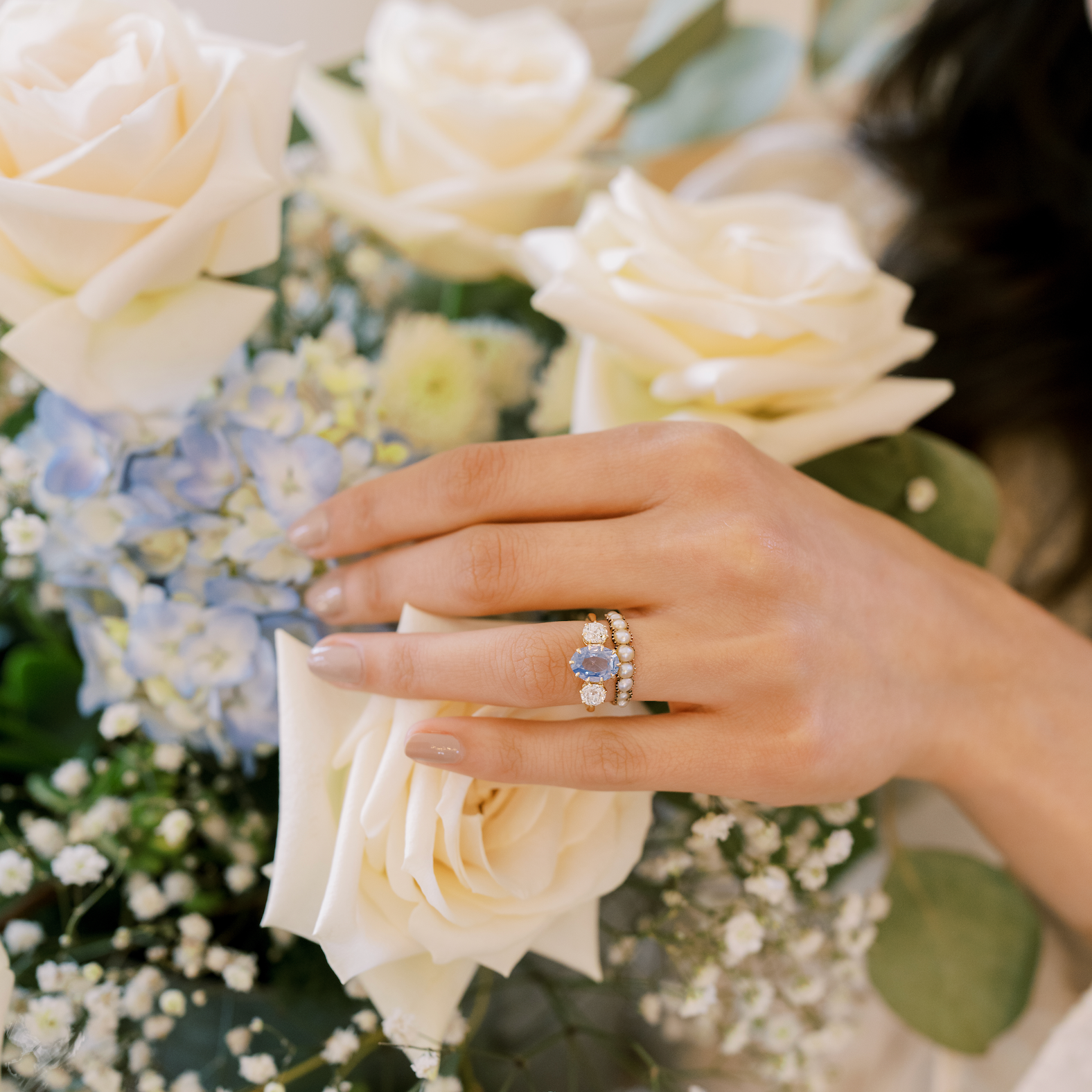 AB MADE diamond engagement ring with gemstone