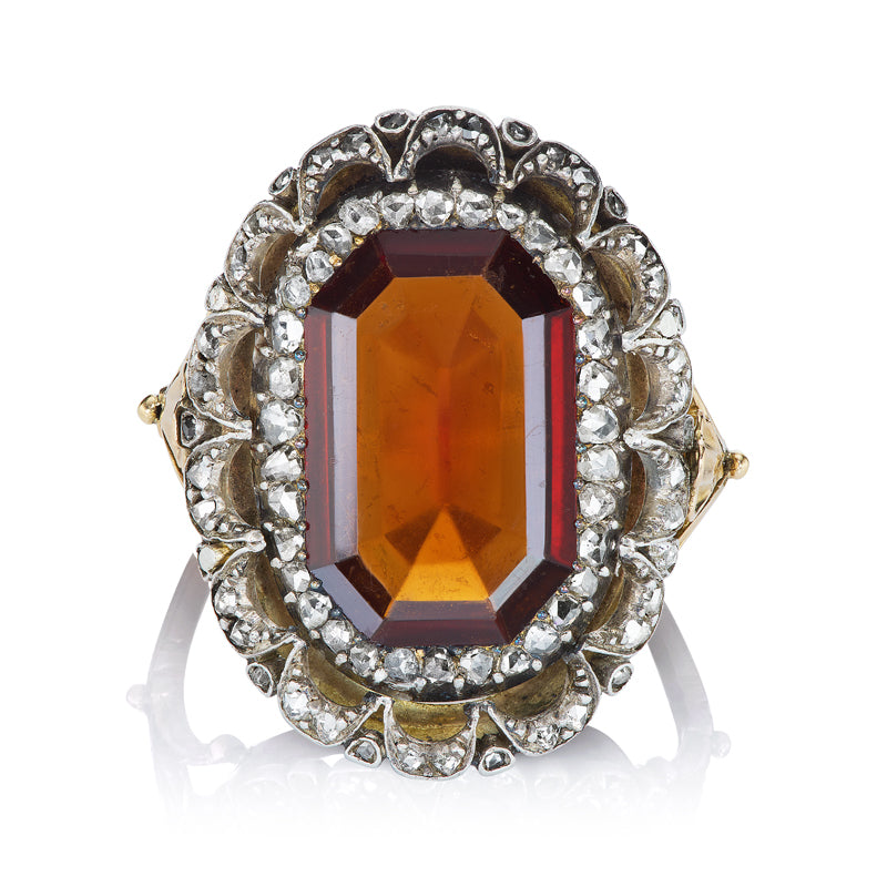 Victorian Antique Garnet Cocktail Ring with Diamonds