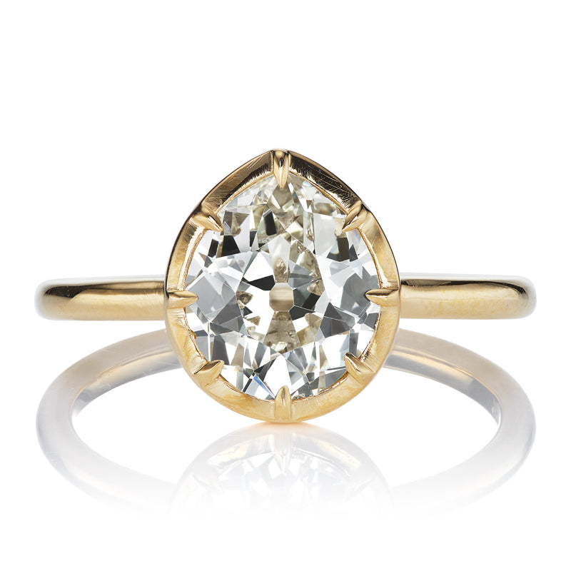 1.75ct Pear Cut Diamond Ring in 18kt Gold Collet Setting