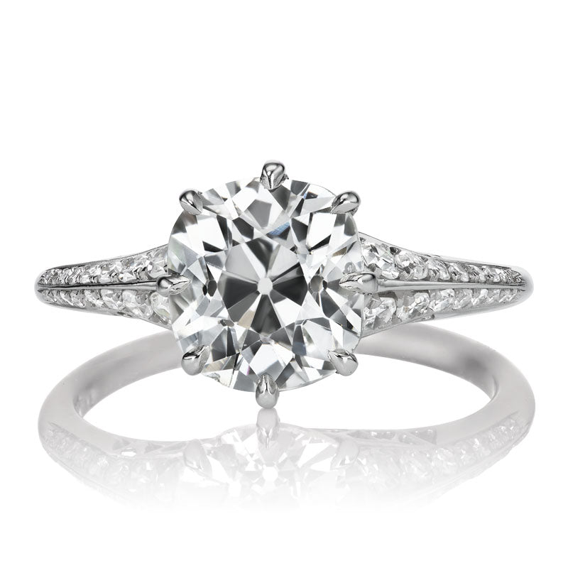 Bright 2.53ct Old Mine Cut Diamond in Detailed Platinum Setting
