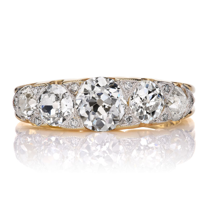 Five Stone Old European Cut Half Hoop Diamond Ring