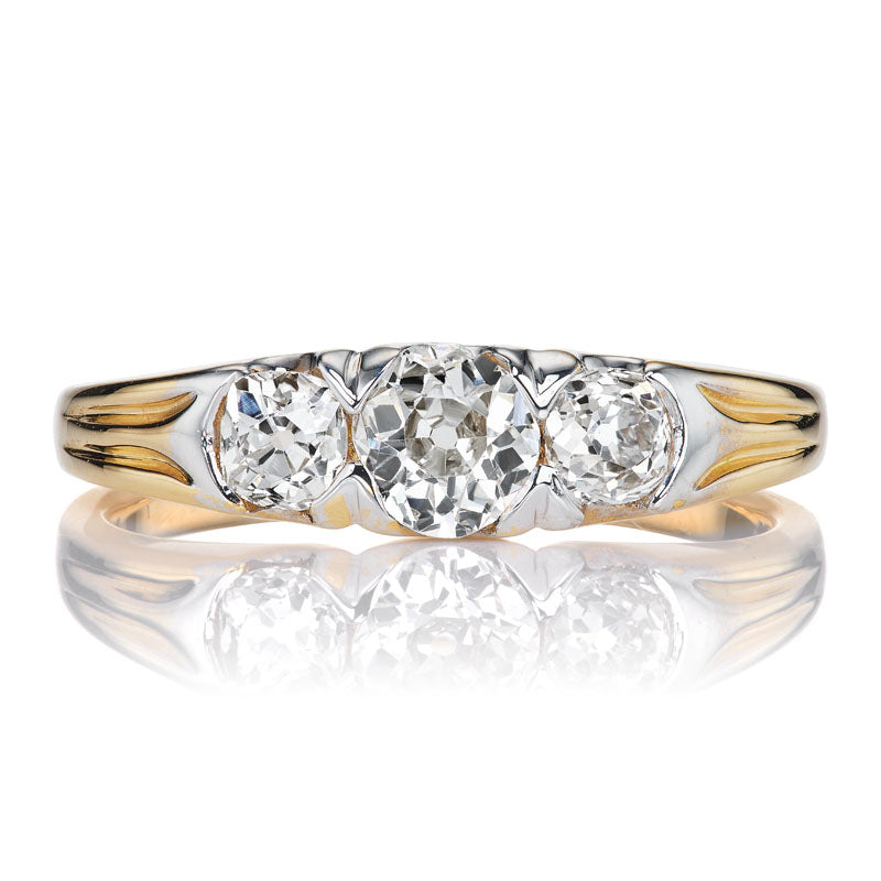 Three-Stone Old Mine Cut Diamond Half Hoop Ring in Two-Tone Setting