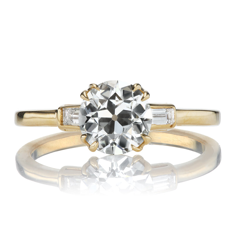 1.22ct Old European Cut Diamond Engagement Ring with Horizontal Baguettes