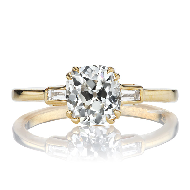 1.38ct Old Mine Cut Diamond Engagement Ring with Horizontal Baguettes