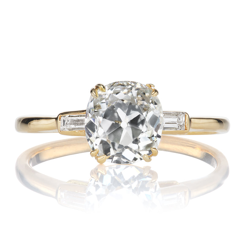 1.43ct Old Mine Cut Diamond Ring with Horizontal Baguettes