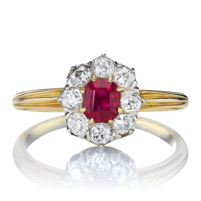 No Heat Pigeon's Blood Ruby and Diamond Cluster Ring