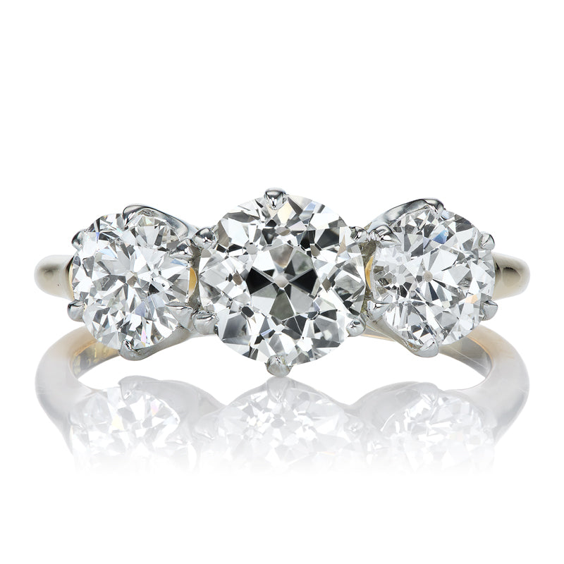 Three Stone Old European Cut Diamond Ring in Two-Tone Setting