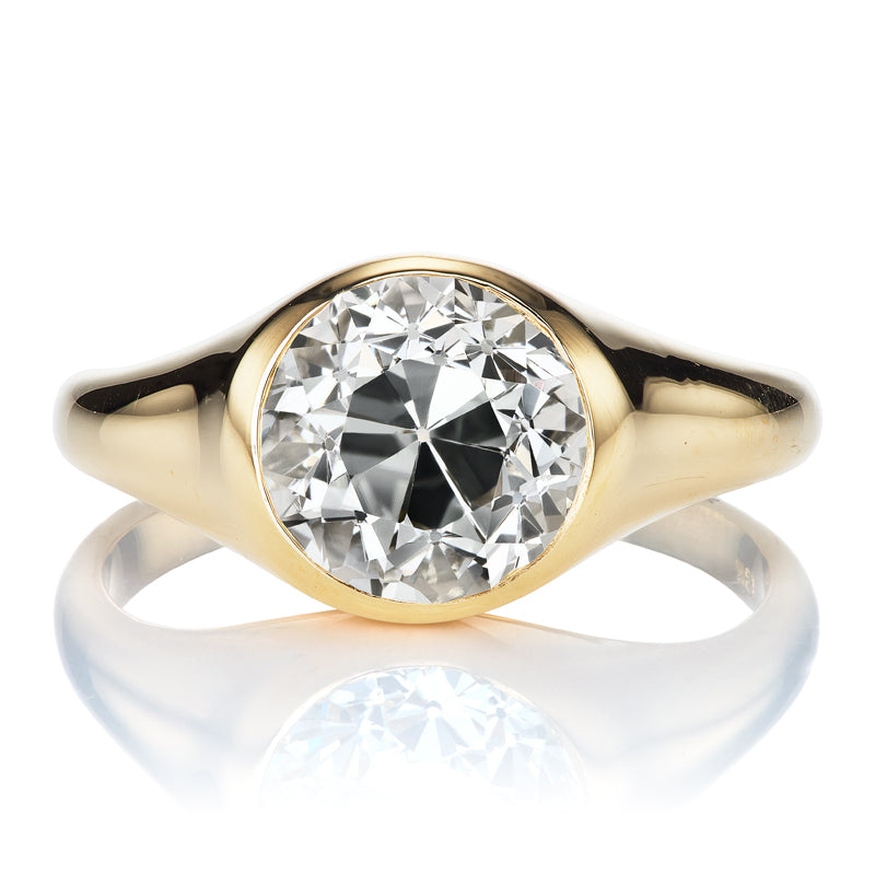 2.35ct Old European Cut Diamond In Chunky 18kt Yellow Gold Bezel Setting