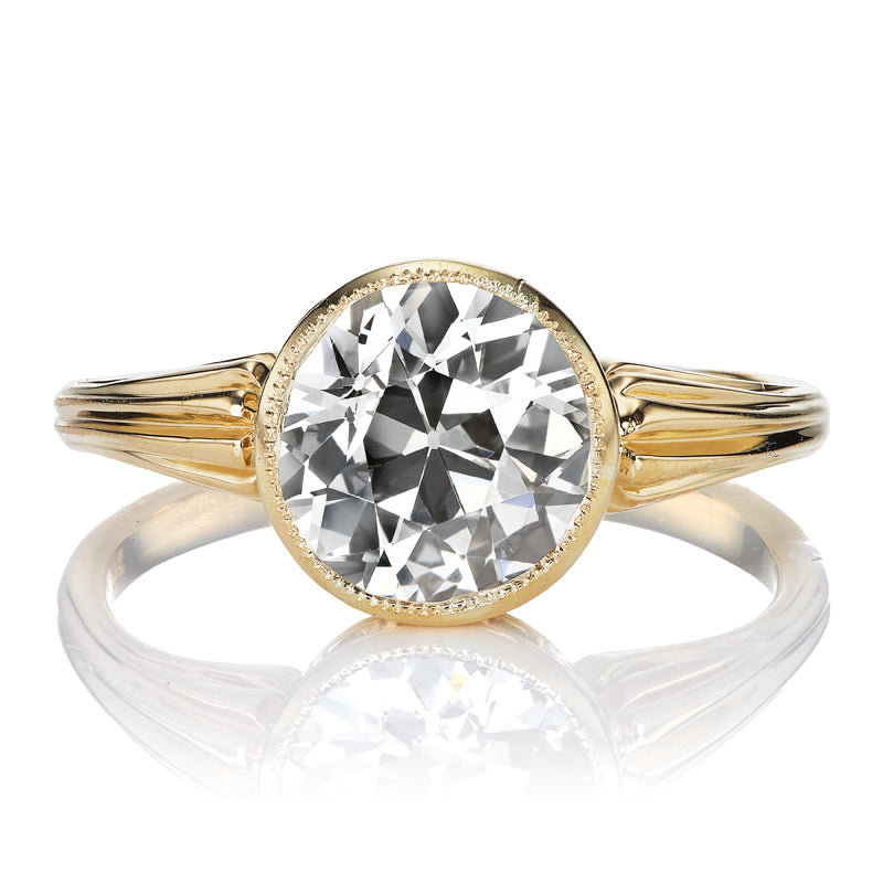 Champagne Colored Old European Cut Diamond in Unique 18kt Gold Bezel Setting