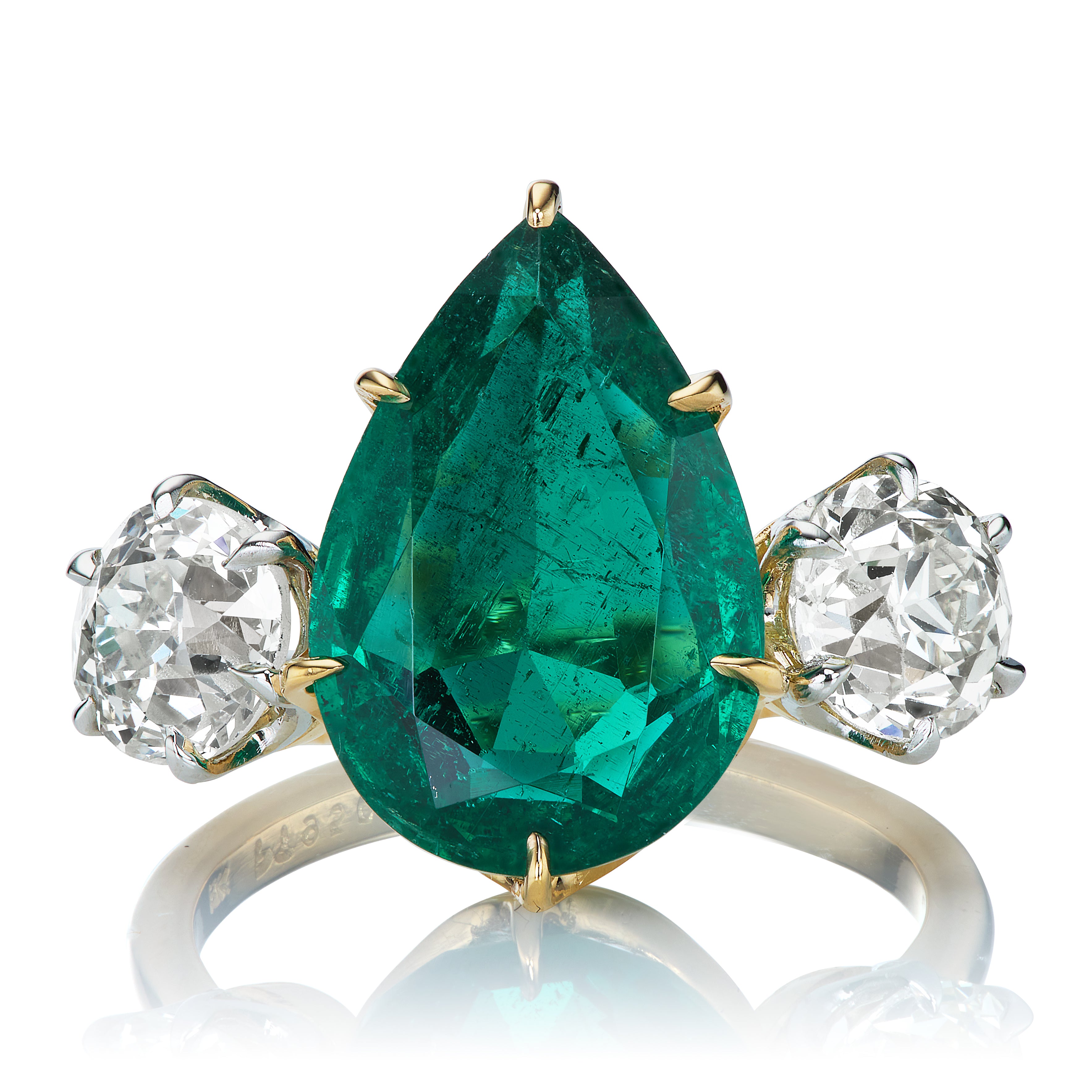 Glowing 5.34ct Pear Cut Zambian Emerald and Diamond Ring