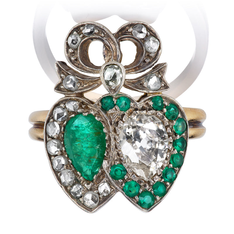Rare Victorian Antique Emerald and Diamond Ring