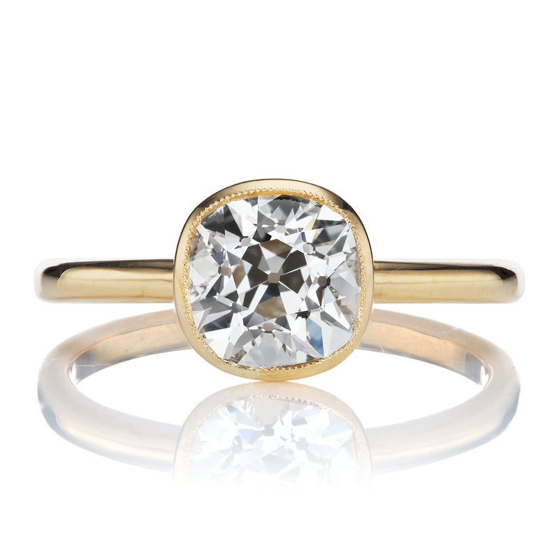 1.50ct Old Mine Cut Diamond Ring in 18kt Yellow Gold Bezel Setting